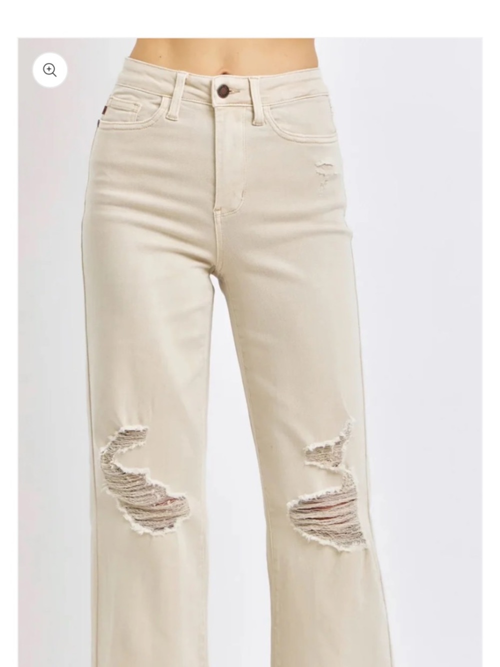 Judy Blue High-Rise Wide-Leg Distressed Jeans - Cream
